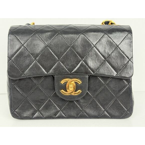 Chanel Classic Mini Square Single Flap Bag Black with Gold Hardware B-2 - Picture 3 of 16
